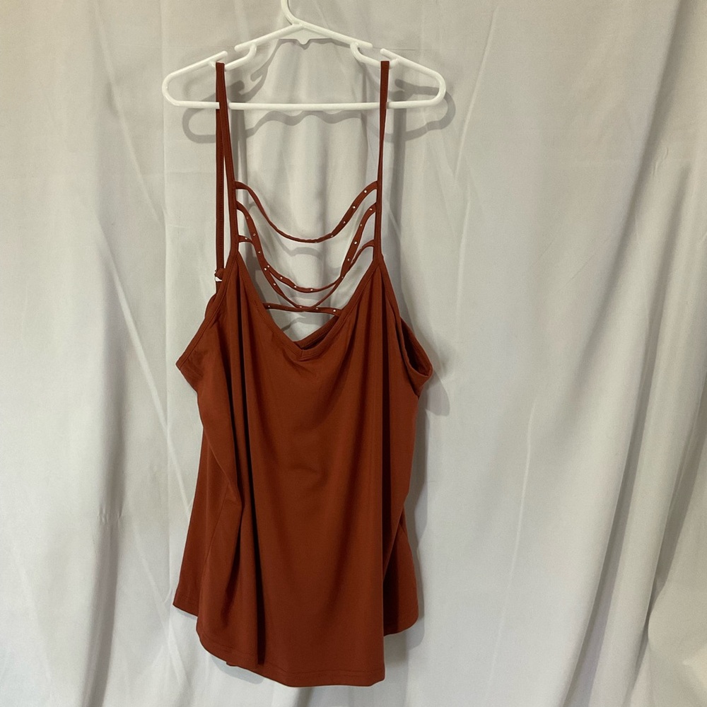 Women’s Strappy Rhinestone V-Neck Rust Spaghetti Strap Tank Top XL NWOT - Picture 2 of 9